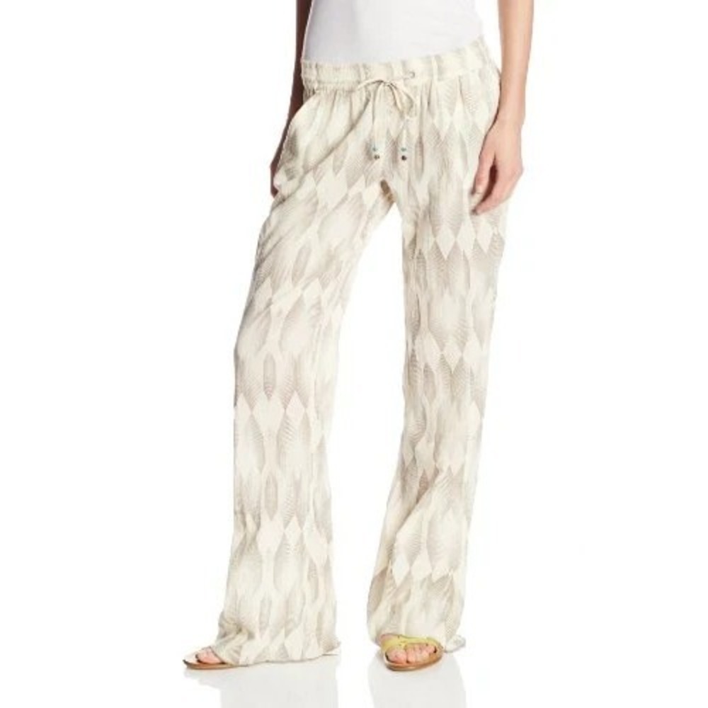 Roxy Pants Juniors S Ivory Brown Gauxy Beach Coverup Sandy Seas Printed Smoked